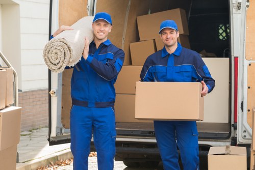 Loaded truck with boxed belongings prepared for transport