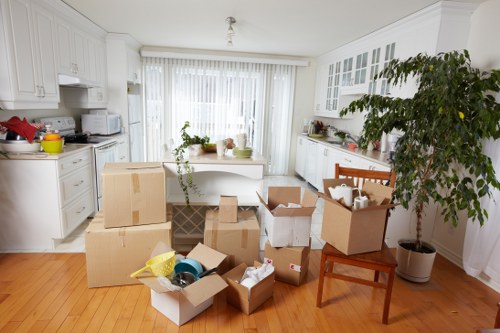 Commercial movers transporting office equipment in Queensbury